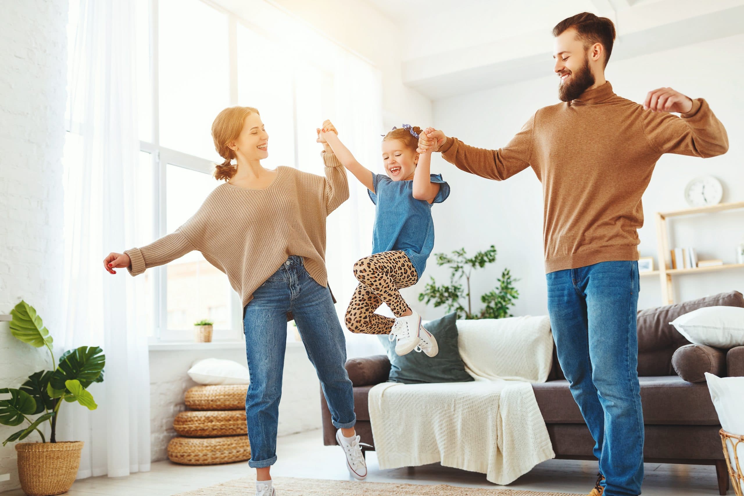 happy family on the clean rug